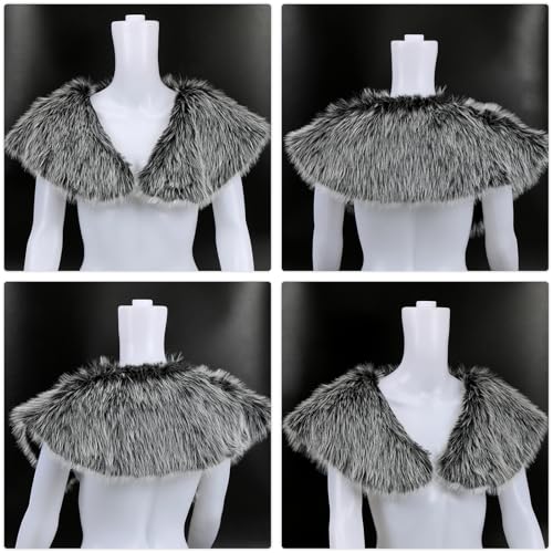 Capaneus Viking Kunstfell Kragen, Wikinger Fell Schal, Mittelalter Umhang Pelz Herren, Wikinger Kostüm Accessoire für Halloween Karneval Cosplay Thema Party