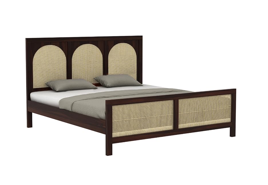 Image of Sheesham Wood King Size Bed Without Storage for Bedroom, Wooden Cane Furniture Hotel & Guest House (80x75x48inch)