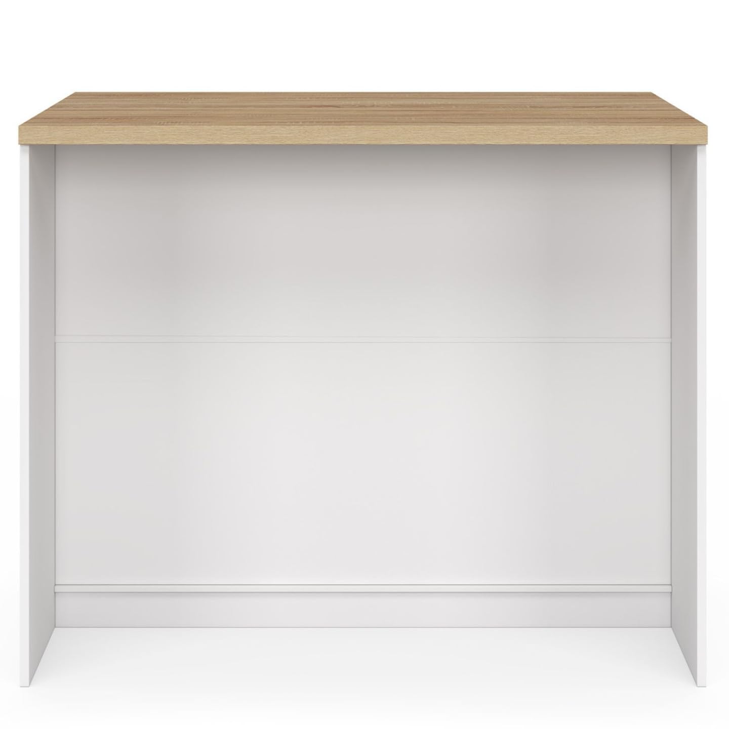 IDMarket - Ilot Central TIBO 110 cm casserolier 3 tiroirs Bois Blanc avec Plan de Travail façon hêtre