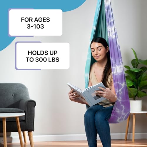Image of Indoor Sensory Swing for Kids or Outdoor - Holds 300lbs, Double-Layer, & 360 Swivel, Calming Compression Therapy Swing Hammock for Kids & Adults with All Hardware - Sensory-Motor Toys & Gifts