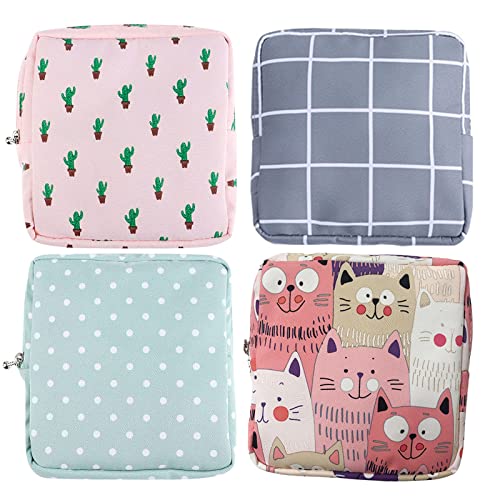 Tampontasche Damenbinde Organizer Damenbinden Aufbewahrungstaschen Mini Tasche für Tampons 4 Stücke Wasserdicht Tampon Taschen mit Reißverschluss für Mädchen Servietten Tücher Lippenstift Schlüssel Cover
