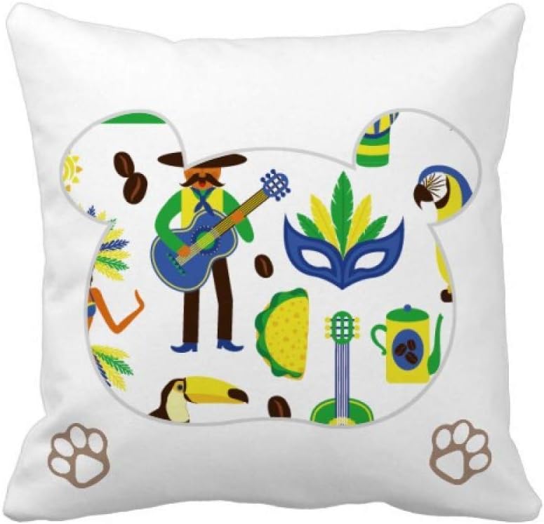 サッカーのオウムブラジルギター・コーヒー 枕カバーを放り投げてスクエアベア 50cm x 50cm