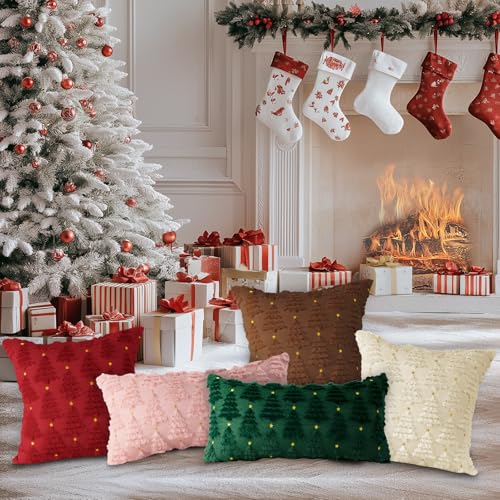 Lanpn 2 Stück Kissenbezug Weihnachten Kissenhülle 40x60cm, Winter Dekorative Weihnachtskissen mit Stern und Weihnachtsbaum für Home… – Ansicht 6