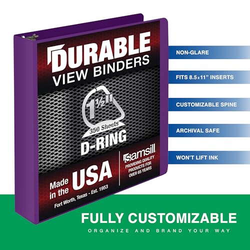 Image of Samsill Durable 1.5 Inch Binder, D Ring Binder, Customizable Clear View Cover, Plum Purple, Holds 350 Pages