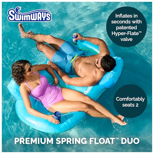 Image of SwimWays Spring Float Premium Duo, Pool Chair Fits 2 Adults, Inflatable Pool Floats Adult with Fast Inflation for Ages 15 & Up