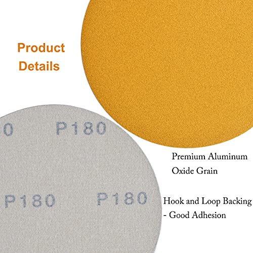 Image of 6-Inch No-Hole Hook and Loop Sanding Discs 180-Grit, Random Orbital Sandpaper for Automotive and Woodworking, 100-Pack