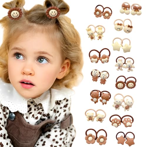 30-teiliges Haarschmuck-Set, Kinder haarschmuck mädchen, elastisch soft loom bands, geeignet für Mädchen, Kinder und Babys (Kaffeefarben, Beige).