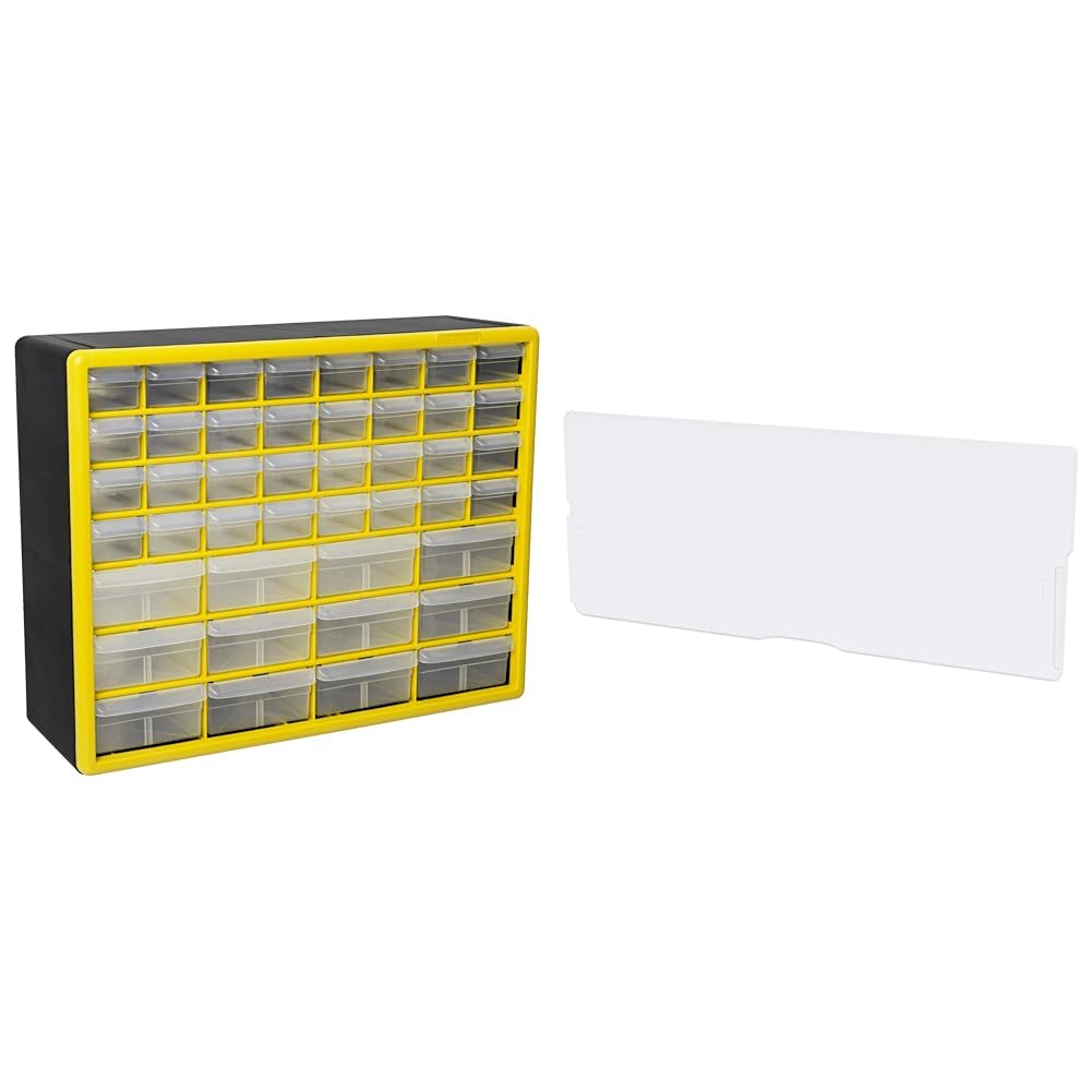 Akro-Mils 10144, 44 Drawer Plastic Parts Storage Hardware and Craft Cabinet & 40717 Length Dividers for Plastic Storage Hardware and Craft Cabinet Large Drawers, (6-Pack), Clear