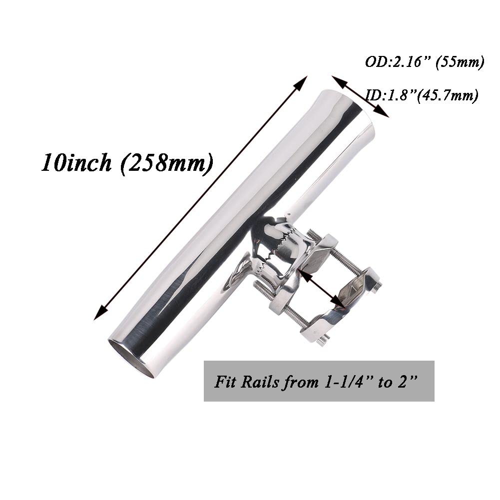 2PCS Stainless Tournament Style Clamp on Fishing Rod Holder for Rails 1-1/4