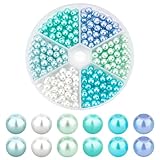 PH PandaHall 300pcs 6 Colors Blue Green Series Glass Beads, 6mm Glass Pearls Bracelet Making Kit Painted Round Spacer Beads for Jewelry Making Necklaces Bracelets DIY Crafts Supplies
