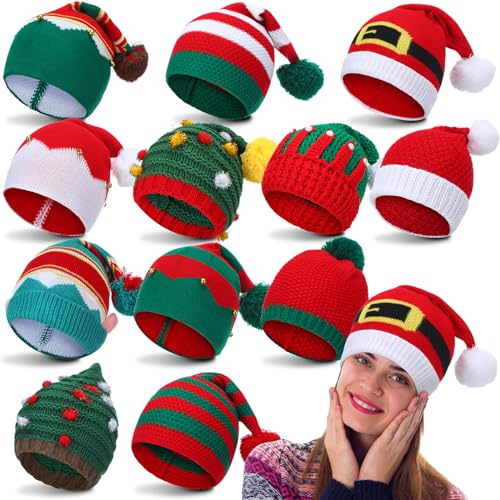 12 Pcs Christmas Knitted Hat Winter Santa Hat with...