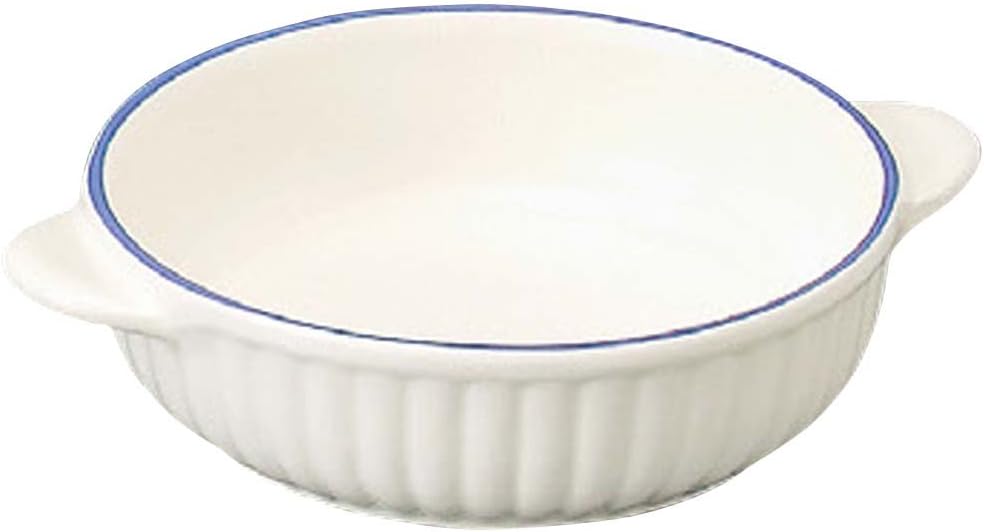 Yamasita Craft 11726150 Blue Line Round Gratin, 5.3 x 6.7 x 1.6 inches (13.5 x 17 x 4 cm)