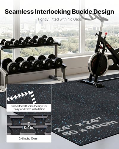 Image of VEVOR 0.4Inch 96sq.ft 24 Tiles Gym Flooring for Home Gym, Rubber Top with High Density EVA Foam, 24 x 24In Gym Floor Exercise Equipment Mats, Interlocking Gym Mats, Puzzle Workout Mats, Black & Blue | Rubber Top with High Density EVA Foam, Lightweight Gym Floor Exercise Mats, Interlocking Puzzle Workout Mats, Black & Blue