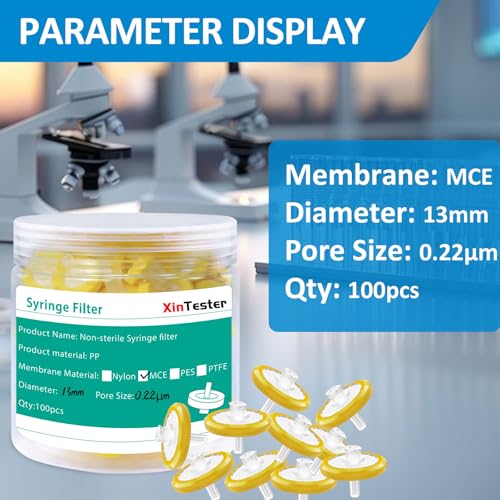 Image of Xin Tester 100 PCS Non-Sterile Syringe Filter MCE Membrane 13mm Diameter 0.22um Pore Size Hydrofilic Syringe Lab Filters