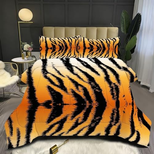 Nuphtun Edredón Matrimonial 150x200 cm | Rayas Tigre, Microfibra Hipersuave con Relleno de Algodón 200 gsm, Incluye 2 Fundas de Almohada, Calidez Abrigadora Invierno C18
