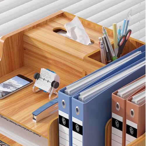Schreibtisch-Organizer aus Holz mit Schublade – A4-Papiersortierer und Zeitschriftensammler, Zubehör Aufbewahrungsbox, Dokumentenständer,