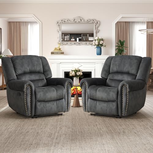 Image of CANMOV Manual Recliner Chair Set of 2, Classic and Traditional Fabric Recliner Chair with Comfortable Arms and Back Single Sofa for Living Room, Grey