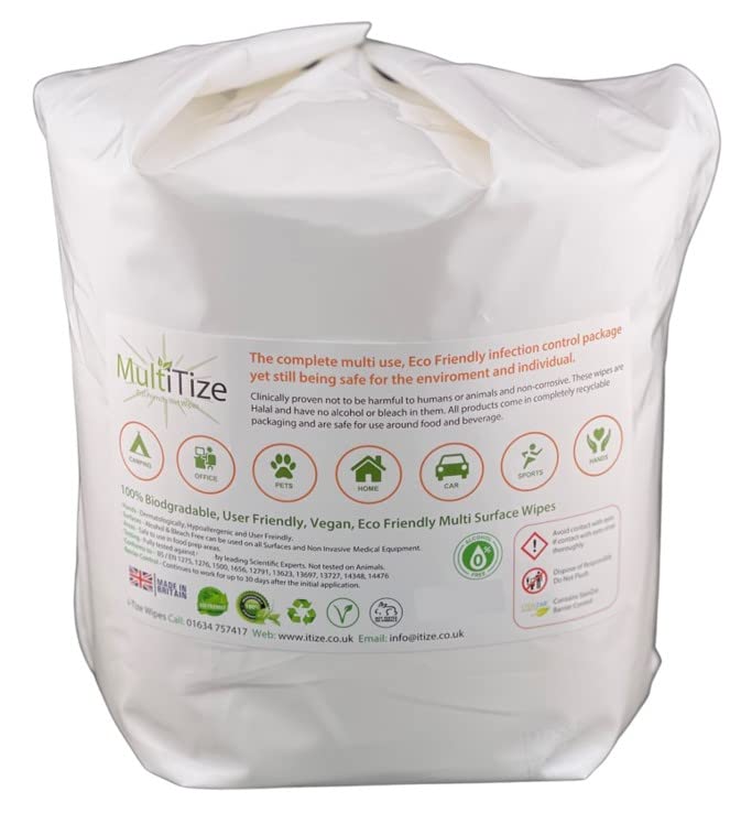 MultiTize Eco Friendly,100% Biodegradable, 500 Multi Use Wipes, Vegan, Pet Friendly, Sustainable