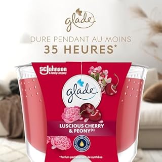 Glade Bougie Vegan Longue Durée Parfum Infusé Huiles Essentielles - Nouvelle Formule Sans Huile De Palme - Luscious Cherry & Peony - 6 Bougies