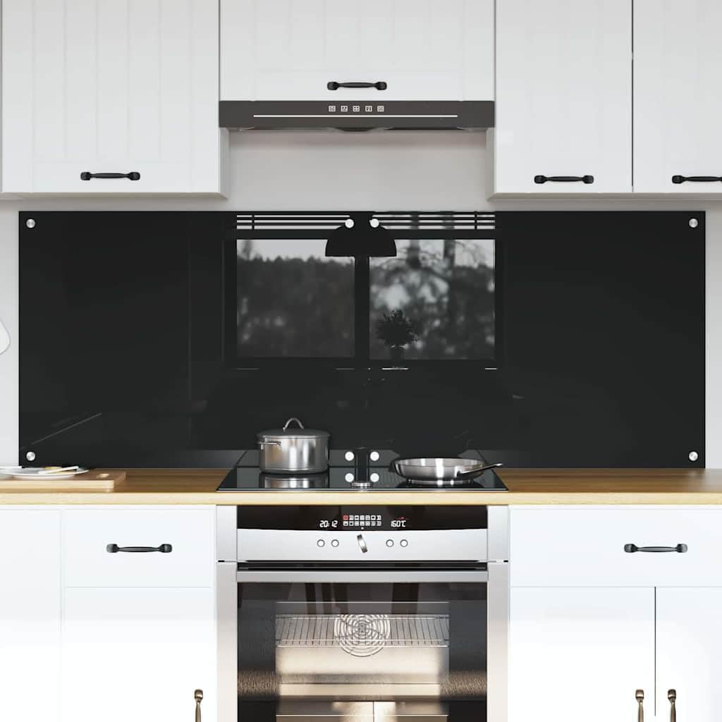 Solivagant Küchenrückwand 2 pcs Schwarz 80 x 60 cm Gehärtetes Glas, Küche Esszimmer,Küchenhelfer -utensilien, 21 kg-3415547