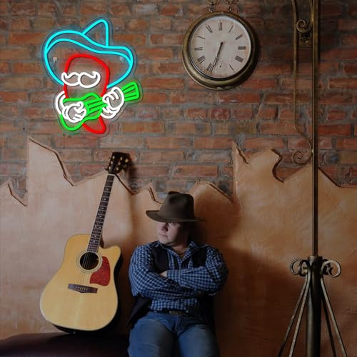 Image of Cowboy Hat Chili Guitar Neon Sign Anime Pepper Led Neon Signs Neon Bar Signs for Wall Decor USB Light Up Sign Neon Beer Signs for Home Bar Man Cave Party Club Kids Room