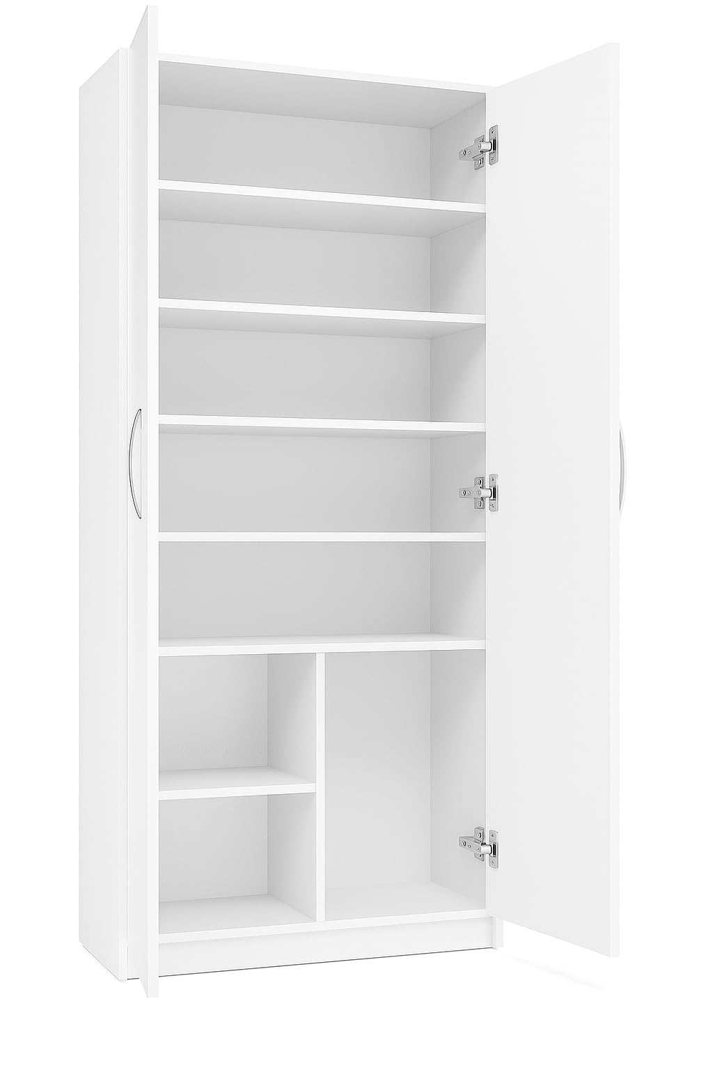 Armario Multiusos con 2 Puertas y 8 Compartimentos, 180 x 74 x 35 cm, Blanco