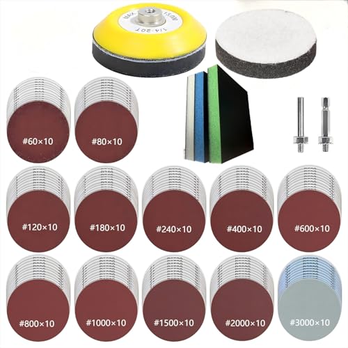 MORLARCO サンドペーパー セット 60～3000番 75mm 研磨パッド スポンジヤスリ 128枚 マジック式 小型電動工具用 サンダー ペーパー 曲面研磨 木材 金属錆び取り塗装剥がしに 12種類 60 80 120 180 240 400 600 800 1000 1500 2000 3000 各10枚