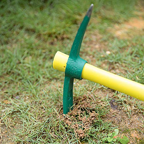 KINJOEK Pick Mattock Hoe, Forged Weeding Garden Pick Axe with 15 Inch Fiberglass Handle for Loosening Soil, Gardening, Camping or Prospecting