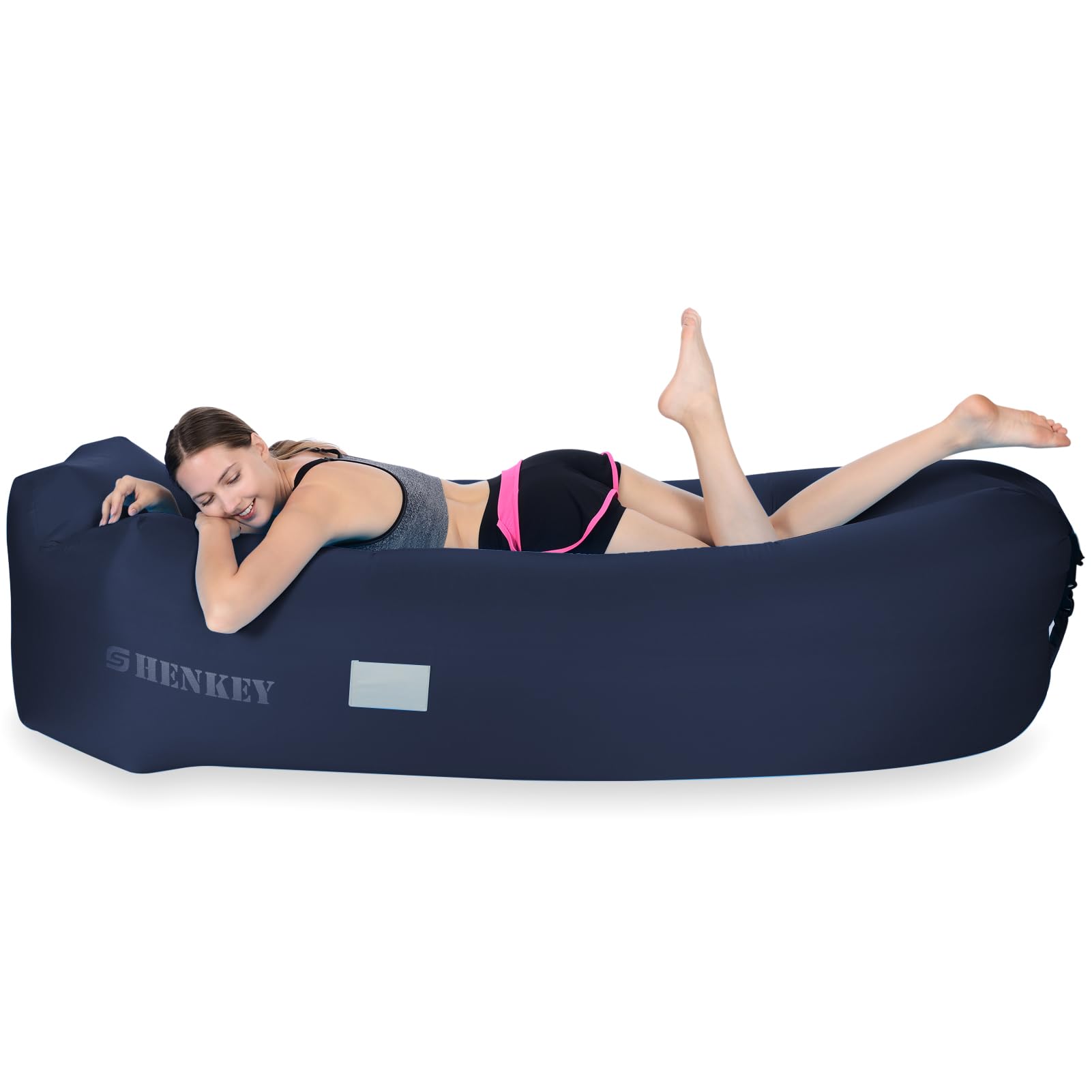 SHENKEY Inflatable Lounger, Air Sofa Hammock w/ Waterproof & Anti-Leak Design - Perfect Portable Inflatable Couch for Backyard Lakeside Beach Traveling Camping Picnics & Music Festivals (Navy Blue)