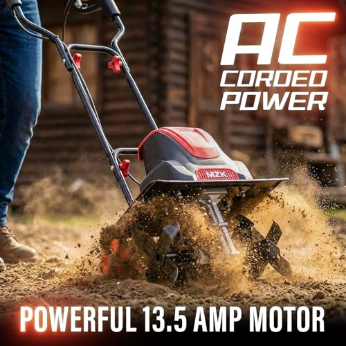 Image of MZK 16-Inch 13.5-Amp Corded Electric Tiller /Cultivator, 8-inch tillling Depth with Adjustable Wheels, Foldable Electric Rototiller for Lawn /Yard /Garden Soil Digging,TC16A08