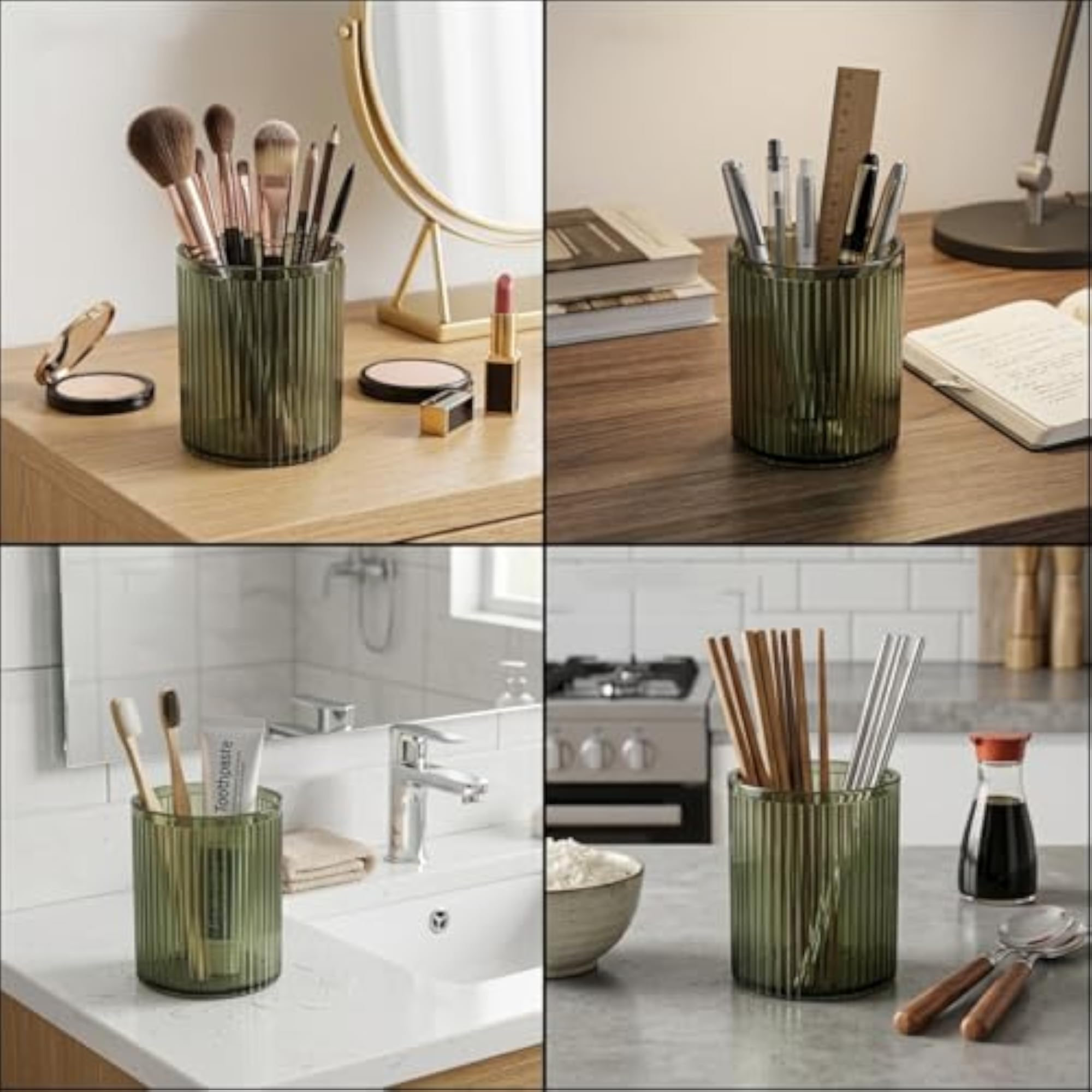 Vintage Striped Acrylic Makeup Brush Holder, 4" Tall
