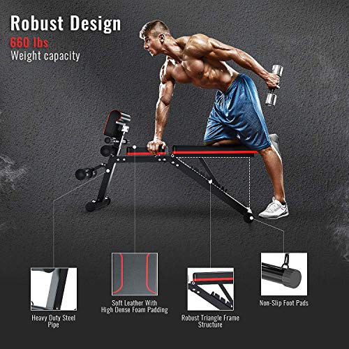 Recaceik Weight Bench, Adjustable Strength Training Bench All-in-One for Full Body Workout Multi-Purpose Foldable Flat Incline Decline Bench Roman Chair Exercises 660 lbs Capacity for Home Gym, Black