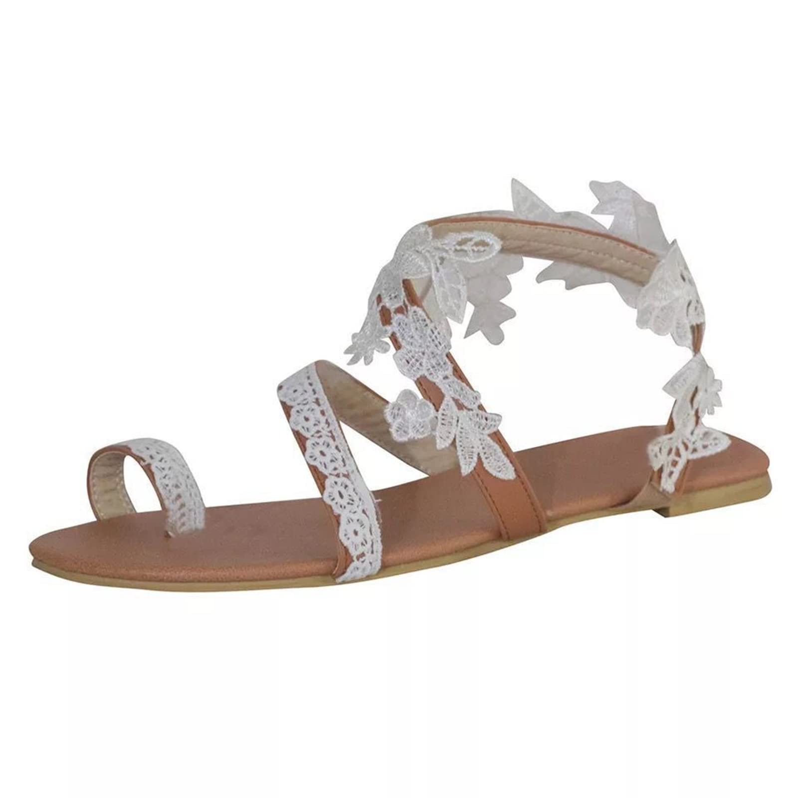 Doix Women's White Toe Ring Dress Flat Sandals Roman Style Wedding Clip Toe Thong Casual Summer Open Toe Boho Beach Comfy Flip Flops Outdoor Anti Slip Walking Shoes,,Us10/Eu41