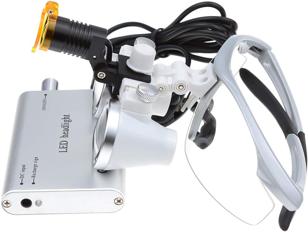 3.5X Lupa Binocular, Caja de Aluminio filtrada con Clip de Faros 3W (Plata)