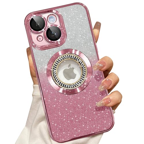 Image of Misscase for iPhone 14 Magnetic Glitter Case Compatible with MagSafe,Full Protection Slim Shockproof Anti-Scratch Case with Camera Lens Protector Logo View Dust-Proof Net for Women Pink