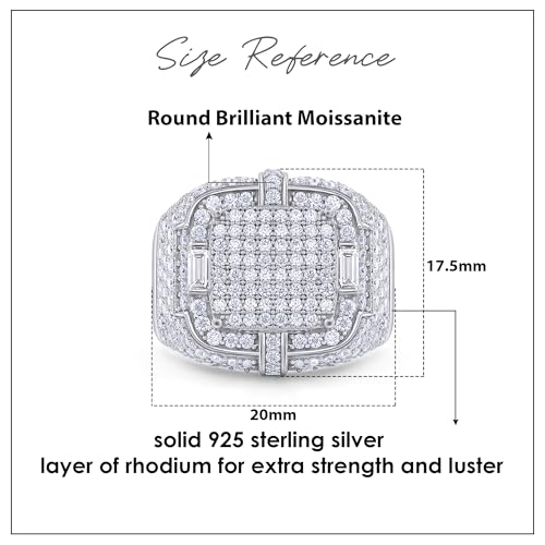 Wedding Anniversary Ring For Men's Baguette & Round Cut Lab Created Moissanite & Lab Grown Diamond Square Frame In 925 Sterling Silver 10K & 14K Solid Gold Jewelry 1.90 Cttw2