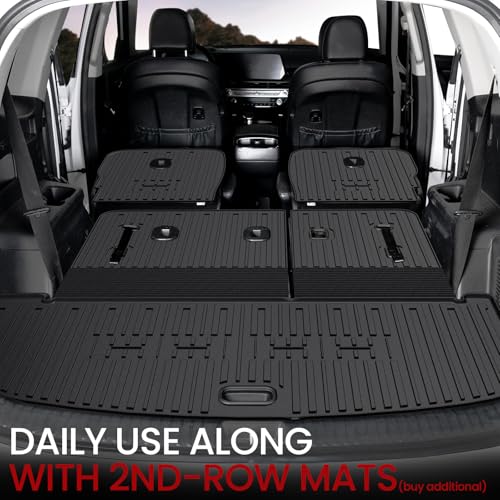 Image of Cargo Mat with Backrest Mats for 2020-2025 Kia Telluride 7 /8 Passenger Car Mats Accessories, All Weather TPE Interior Protectors Cargo Liner Trunk Mat