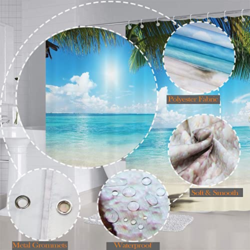 NiCoLa Shower Curtain Beach Scene Curtains for Bathroom Shower with 12 Hooks, 3D Waterproof Shower Curtain - Image 2