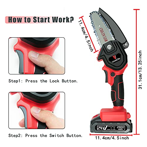 Vlovelife Mini-Kettensäge, 4-Zoll-24-V-Elektro-Kettensäge mit 2 Akkus und 2 Kettensägen, Einhändige Tragbare Akku… – Bild 5