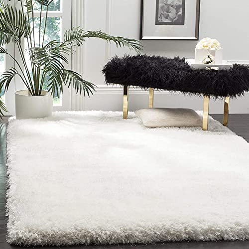 Image of Hand Woven Plain Shagg Collection with 2 Inch Pile Height Carpet for Living Room Size 2x8 Feet Coular White
