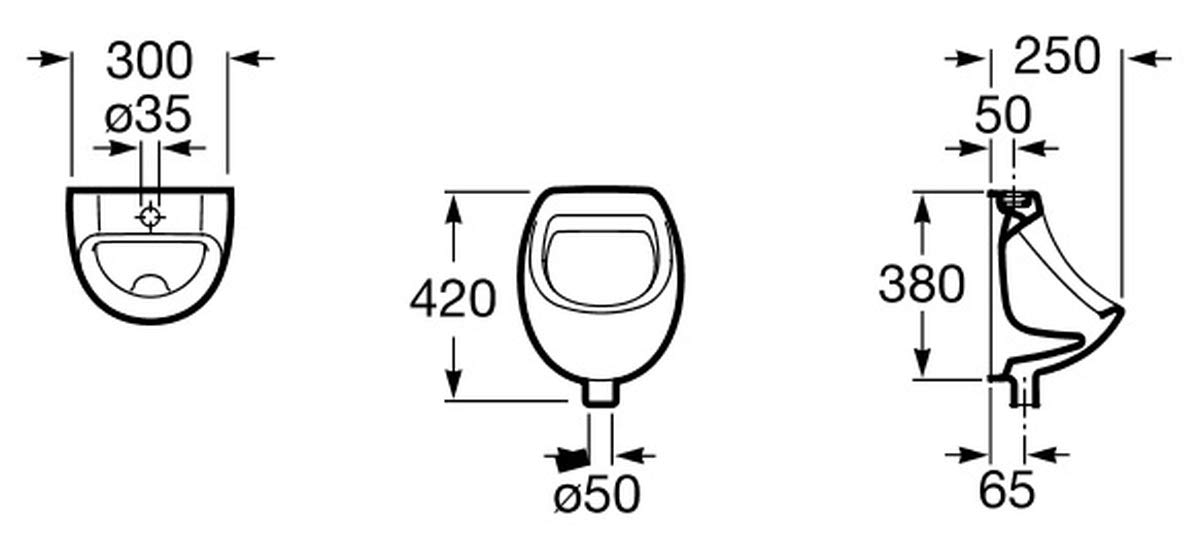 vbchome de Juego: Urinario Entrada Superior Blanco Moderno de Gran Calidad Cerámica pinkelwurst Platillos Vertical PISSOIR Mini + Sifón Botella Sifón a50132