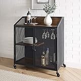 Walker Edison Malcomb Urban Industrial Metal Mesh Double Door Rolling Bar Cabinet, 33 Inch, Dark...