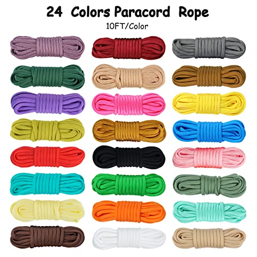 MONOBIN Paracord 550 Combo-Set, 24 Farben Paracord-Seil mit Anleitung für die Herstellung von Paracord-Armbändern, Schlüsselbändern, Hundehalsband, Geschenkidee (24 Farben A)