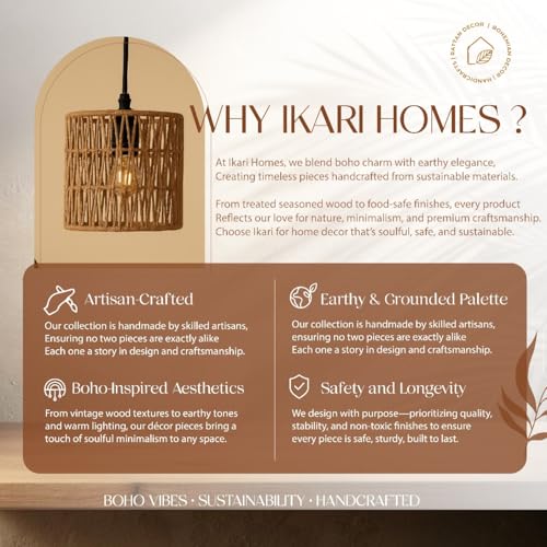 Image of Ikari Homes Raffia Pendant Light I Rattan Pendant Lamp I Best use for Outdoor, Restaurants & Indoor I Home Decor Lamps I Beize Color Ceiling Light Boho Lamp I Warm Glow I Big Size 9 x 10 in