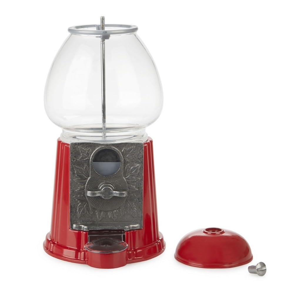 25-1271R Distributeur de chewing-gum rétro Tirelire Rouge et transparent Métal et verre Grand modèle D16 x H28 cm