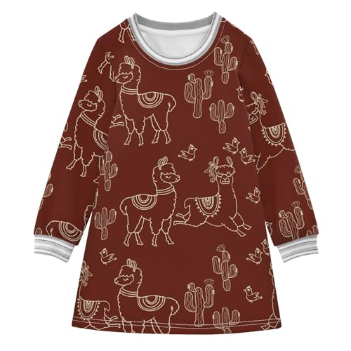 Animals Cacti Girls Dresses Long Sleeve Sweatshirt Dress for Girls Winter Toddler Casual A Line Dresses Size 2-8T