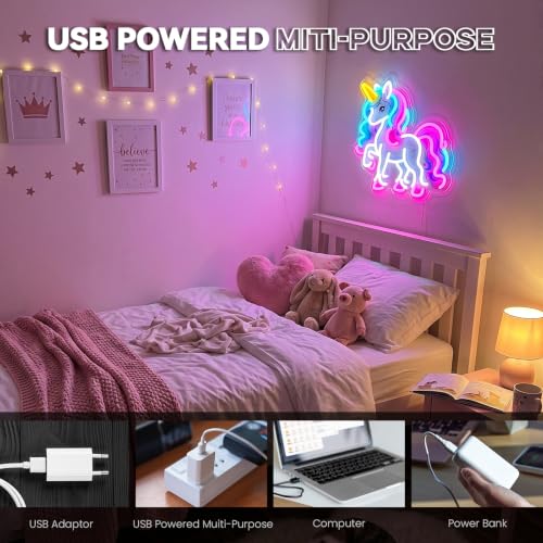 Image of Unicorn Neon Sign for Wall Decor, Colorful Unicorn Neon Signs, Dimmable Acrylic Neon Lights for Girls Room Bedroom School Classroom Party Decorations Nursery, Perfect Gifts