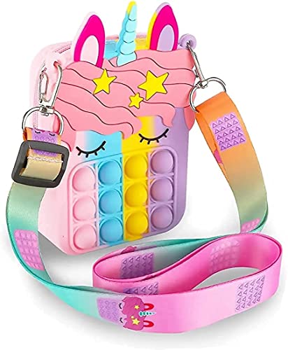 Image of Babilo Elephant Pop it Bag for Kids Girls Women Fidget Toys Rainbow Purse Pop Shoulder Sensory Silicone Bags Party Anxiety Stress Relief Return Gifts Backpack (Unicorn Sling Bag)