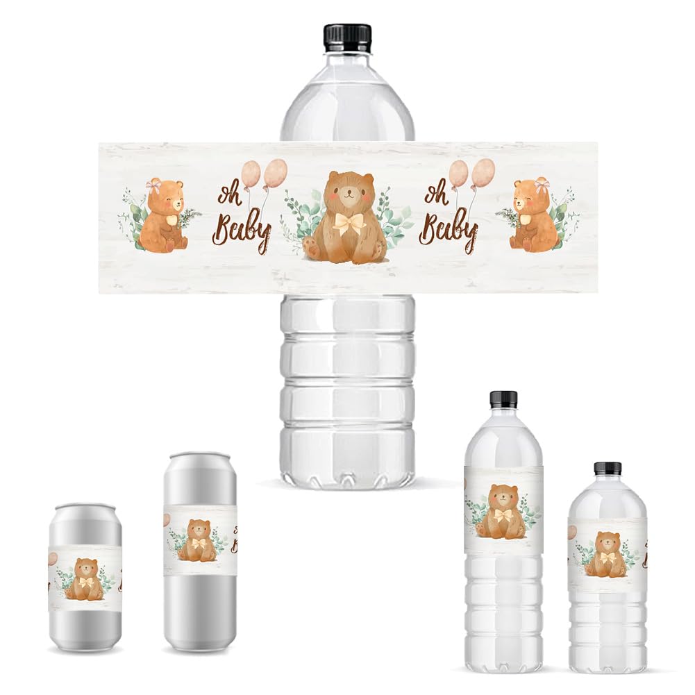 PH PandaHall 30pcs Bear Water Bottle Labels - Waterproof Stickers & Covers for Birthday Party, Wine & Champagne Bottle Decorations