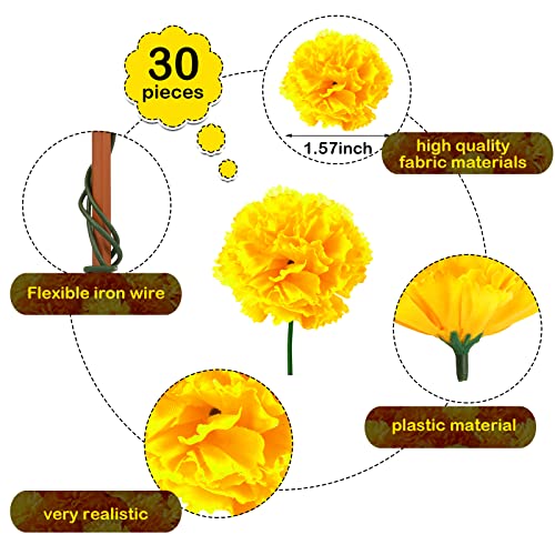 Artificial Marigold Bunch Fake Marigold Bunch Halloween Artificial Marigold Flowers With Stem For Birthday Party Diwali Halloween Party Decoration(Black, Gold, Red,30 Pieces) #TOP2